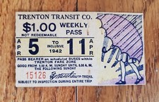 1942 TRENTON TRANSIT COMPANY TROLLEY BUS WEEKLY PASS TICKET APRIL TRENTON NJ 511