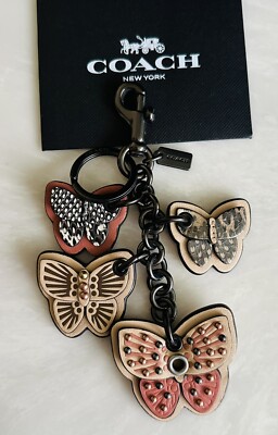 NEW COACH BEECHWOOD/MULTI LEATHER SNAKESKIN BUTTERFLY CLUSTER BAG CHARM  72451