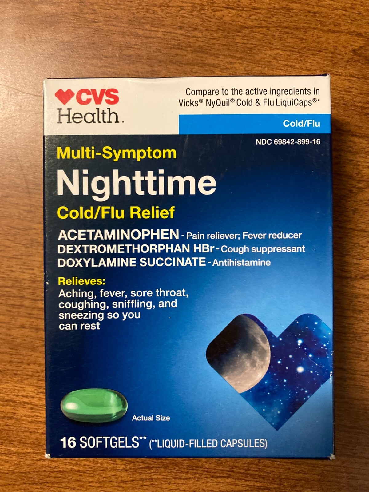 CVS Health Nighttime MultiSymptom Cold/ Flu Relief Softgels 16 Ct Exp