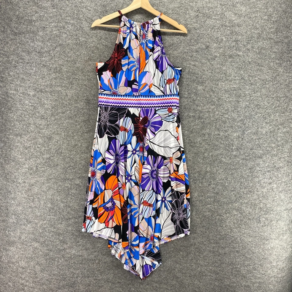 Безымянные производители платье женщин 12 синий цветочный Shift Midi с бретелью через шею без рукавов с подкладкой - Изображение 2 из 4