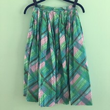 1950s 50s Plaid Pastel Mint Green Full Skirt XS