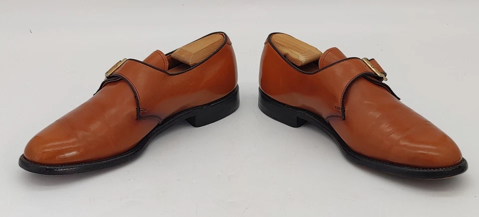 Zapatos Bostonianos Vintage V-Cleat Hechos en EE. UU. Camel Hebilla Frontal Oxfords Talla 10 M Foto 3 de 4