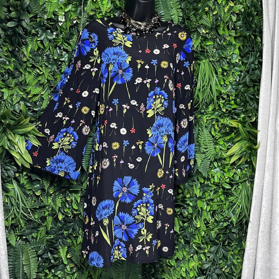 MEAVE ANTHROPOLOGIE Dress Black Tunic Boho Floral Lucinda Silk Women Small 2369 - Image 3 of 4