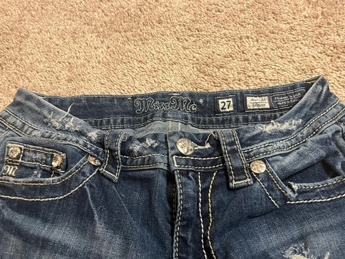 Miss Me Signature Skinny Mid Rise Jeweled Embellished Distressed Womens Jeans 27 - Picture 4 of 7