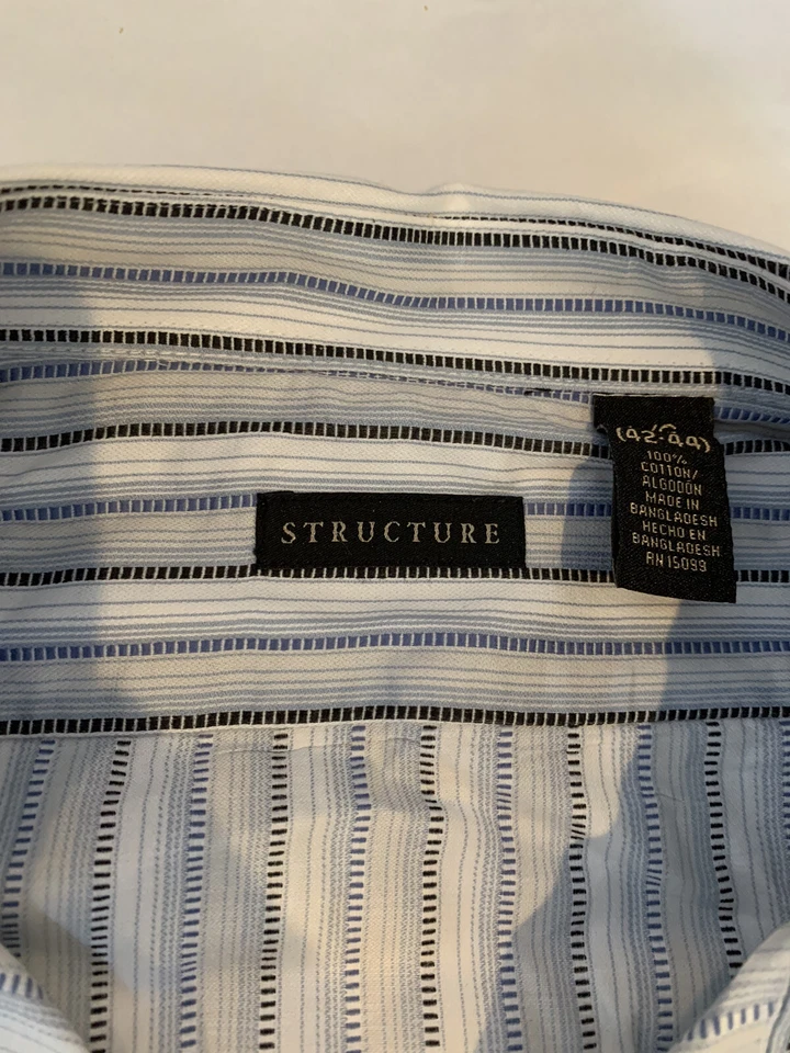Structure Mens Long Sleeve Button Down Green/Blue Striped Shirt Size Medium - Image 2 of 3