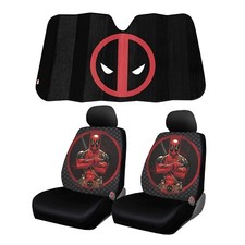 New Marvel Deadpool Car Truck Front Seat Covers Headrest Covers Sunshade Set
