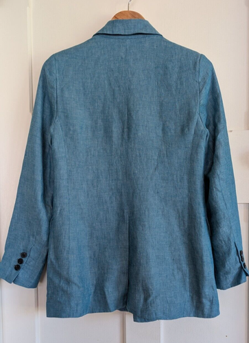 Sussan Blazer Linen Storm Blue Teal Collar Button Front Long Sleeve Size 6 - Picture 4 of 10
