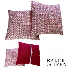 Lot Pair Set 2 Ralph Lauren 18 x 18 PILLOWS Sham Insert Gingham Plaid Red