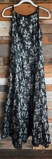 Betsy  Adam Jas Lene Metallic Silver Print Long Black Evening Dress Sz 6 Pretty