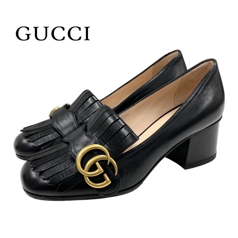 Escarpins Gucci Double G GG Marmont chaussures franges cuir noir occasion