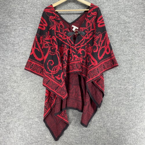 Dana Buchman Sweater Pullover Women L/XL Red Geometric V-Neck Knit Long Sleeve