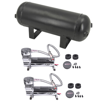 200PSI 12V Air Compressor 2PCS & 3-Gallon Air Tank Kit For Truck Train