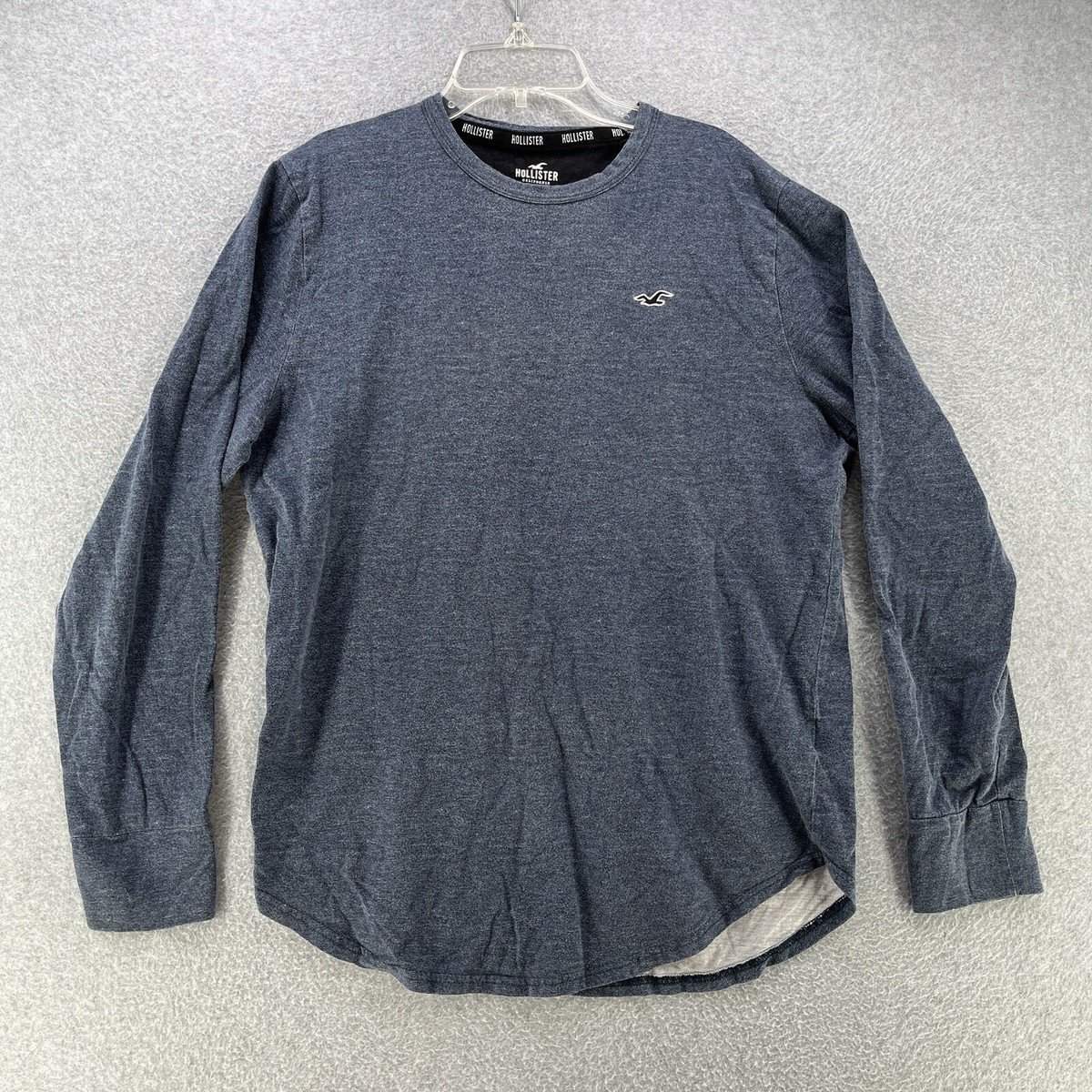 Hollister Mens T Shirt Large L Curved Hem Tee Long Sleeve Blue