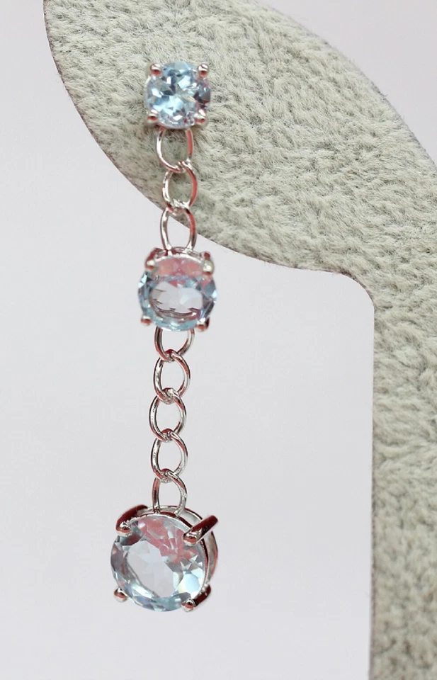 Eleganti Orecchini In Blu Di Topazio Blu 8,0 Carati In Argento 925 - Immagine 3 di 4