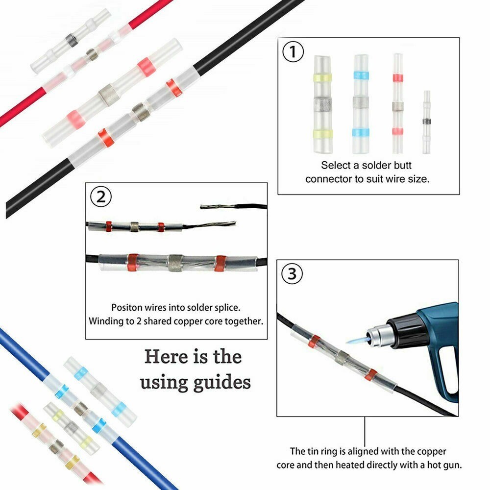 1000 x Lötverbinder Schrumpfverbinder Sortiment Stoßverbinder Kabelverbinder Set