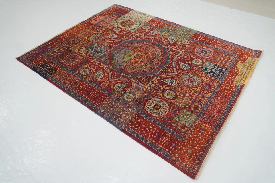 5 x 7 ft Red Mamluk Afghan Hand Knotted Medallion Area Rug - Image 2 of 4