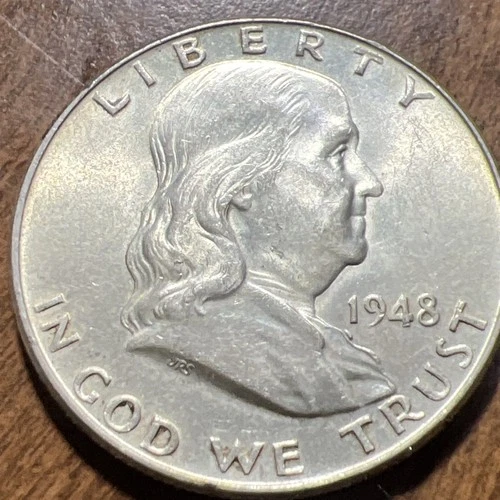 Key Date 1948 Uncirculated Franklin Half Dollar Full Bell Lines Actual Coin.