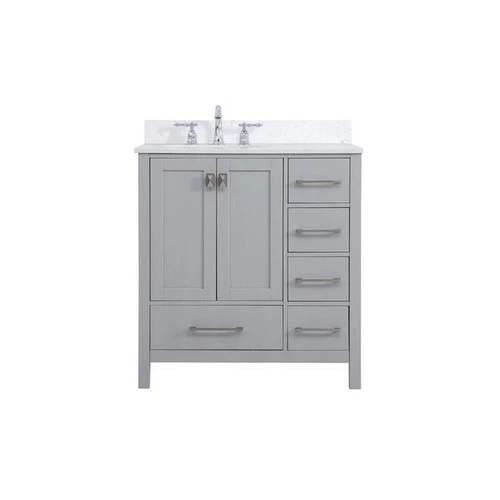Elegant Decor Irene 32" Solid Wood Single Bathroom Vanity w/ Backsplash in Gray - Picture 3 of 8