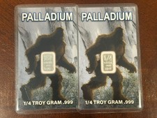 TWO PALLADIUM 1/4 GRAM .999 PALLADIUM INVESTMENT BULLION BAR WITH CERTS CARD