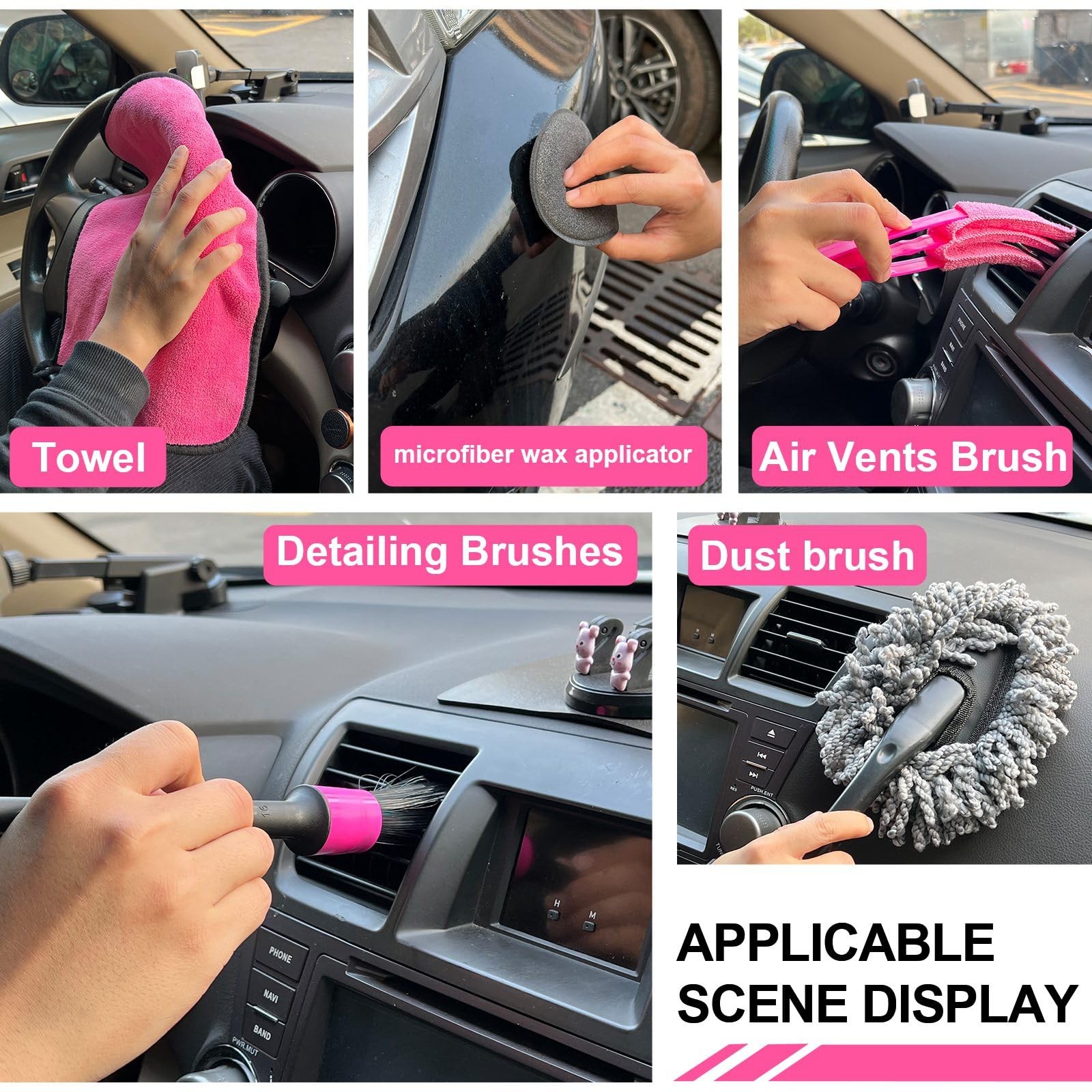 Pink 62" Car Wash Brush with Long Handle,Chenille Microfiber Car Wash Mop Spo...
