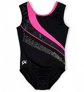 GK Elite Leotard AS Adult Small Gymnastics Black Hot Pink Sequined Sleeveless