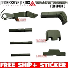 AGGRESSIVE ARMS OD GREN SLIDE RELEASE PINS LOCK REAR PLATE MAG CATCH GLOCK GEN 3