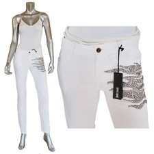 JUST CAVALLI BY ROBERTO CAVALLI JEANS WHITE w CRYSTALS SKINNY PANTS sz 29 US 6