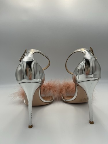 Gianvito Rossi silberfarbene Stiletto-Heels rosa Federbesatz offene Zehenpartie IT 39 US 9 780 $ - Bild 4 von 14