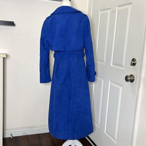Bernardo Corduroy Trench Coat Blue Belted Women's size Medium Preppy Academia - Picture 10 of 16