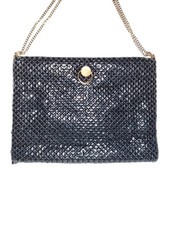 Vtg Black Mesh Chainmail Evening Bag Purse Hong Kong 11" Hinge Pull Open