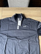 Image of Under Armour Men’s S/M Black 1/4 Zip Mock Neck Polyester Logo Pullover Top