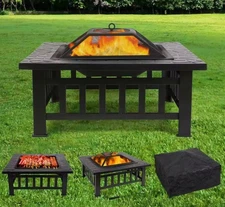 32 Inch Outdoor Fire Pit Wood Burning BBQ Table Patio Garden