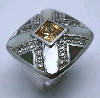 Vtg 2004 LA Art Deco Solid 925 Sterling Silver Statement Ring Heavy 19g Size Q½