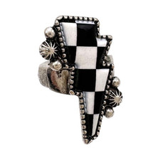 Statement Adjustable Ring Silver Tone Black W...