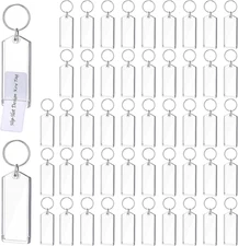 3 Inch Plastic Key Tags Clear Slip Slot Photo Key Tag with Split Ring Chain Bulk