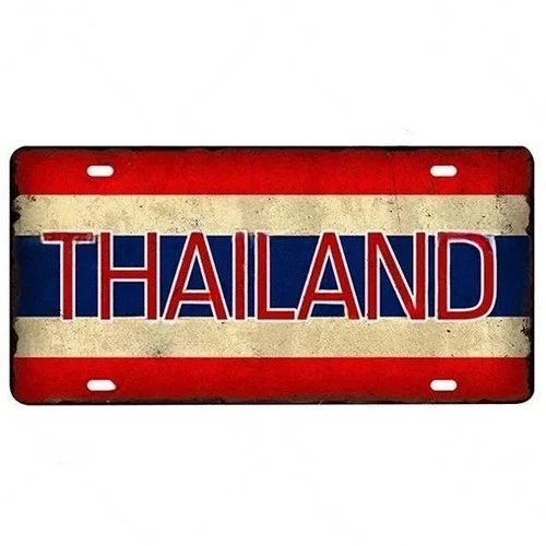Thailand Decorative License Metal Plate Vintage Travel Flag Sign Wall Tin Plaque