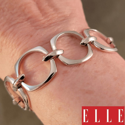 NEU ELLE Sterling modernes offenes Kreis & abgerundetes quadratisches Gliederarmband
