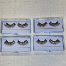 4 Pair False Black Lashes with Gold Foil statement costume eyelashes Hollywood