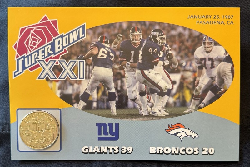 Danbury Mint NFL Super Bowl 21 XXI Flip Coin Giants vs Broncos