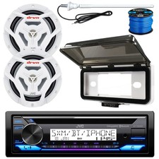 JVC Marine CD Receiver, 2x 6.5" 260W Speakers w/Cover, Antenna, Wire White 