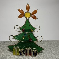 Stained Glass Christmas Tree Tea Light Candle Holder Holiday Decor Presents