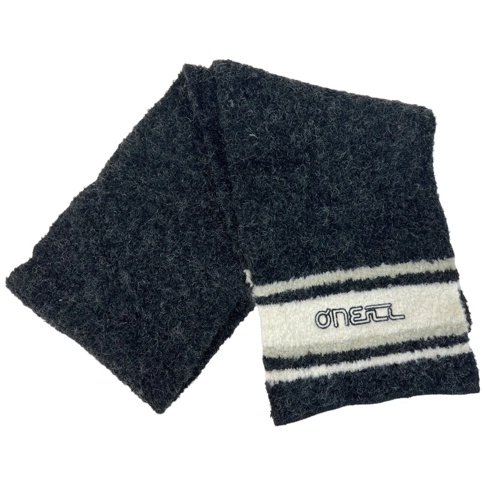 Vintage O'Neill Dark Grey White Y2K Embroidered Stripe Unisex Winter Scarf Used — 第 3/4 张图片