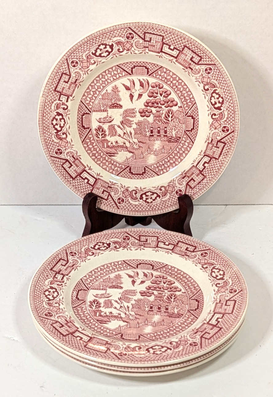 Swinnertons Red Old Willow Staffordshire England Set 2 Side /Bread Plates 6.5