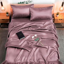 Mulberry Silk Queen Bed Sheets Set - Soft, Durable Organic Deep Mauve