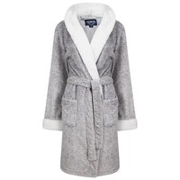 Tokyo Laundry Womens Hooded Dressing Gown Grey Marl Soft Fleece House Coat