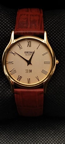 Vintage Seiko Slim Quartz Japan Made  Gold Dial Gold Plated Men's Wrist Watch