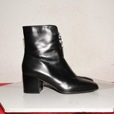 Aquatalia Leather Front Zip Black Heel Boot Women 7