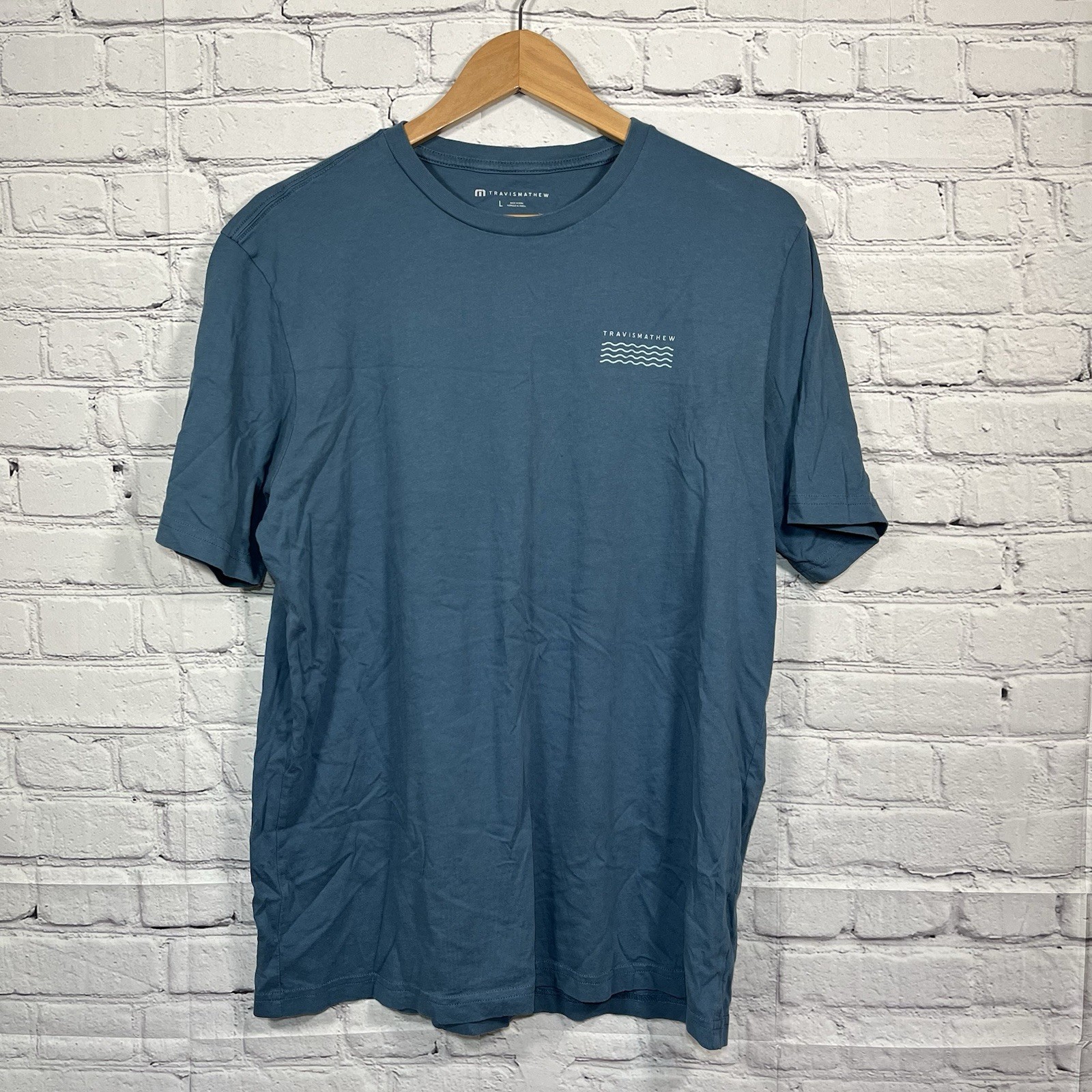 Travis Mathew Best Behavior T Shirt Mens Size Large Blue Short Sleeve