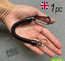 Elastic Lanyard Spiral Spring Retractable Coil Carabiner Strap Rope Key Chain UK