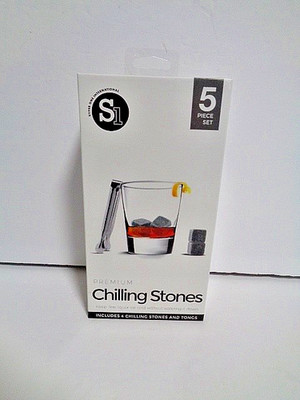 Premium Marble Chilling Stones Set of 4 & Tongs for Beverages Liquor Whiskey New